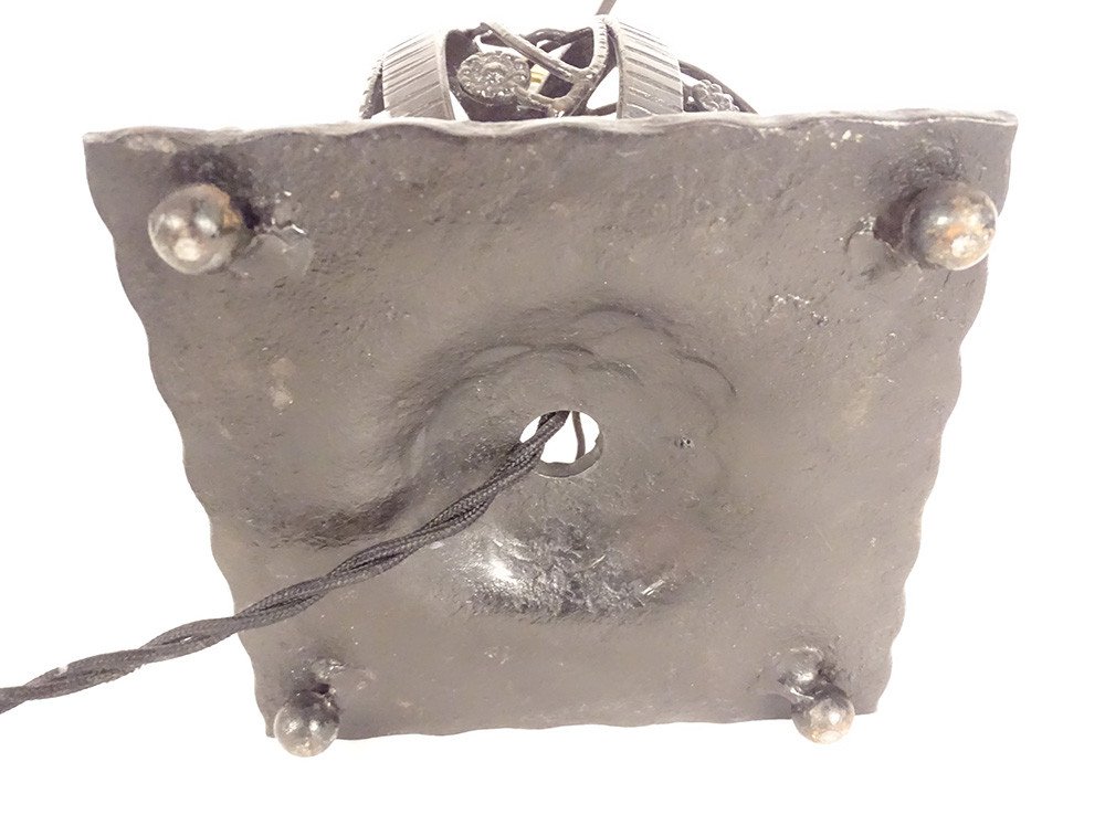 Ball Lamp Muller Frères Obus Glass Paste Hammered Wrought Iron Art Deco Twentieth-photo-2