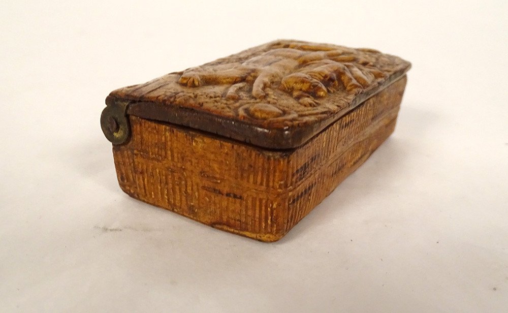 Snuffbox Wooden Box Erotic Scene Zoophile Deer Forest Nineteenth Character-photo-3