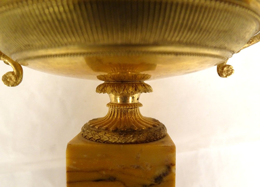 Paire Cassolettes Brûle-parfum Empire Bronze Marbre Sienne Restauration 19è-photo-8