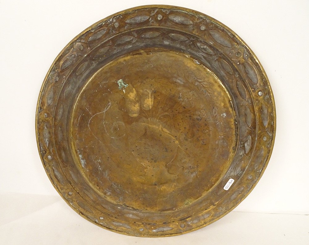 Plat de Quête à Offrandes Laiton Vase Fleurs Nuremberg Allemagne XVIIème-photo-3