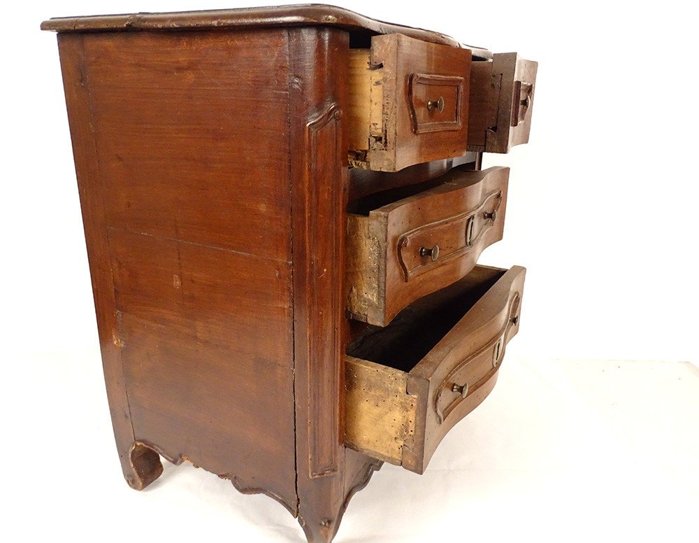 Small Louis XV Chest Of Drawers Walnut Sculpted Miniature Eighteenth Century-photo-1