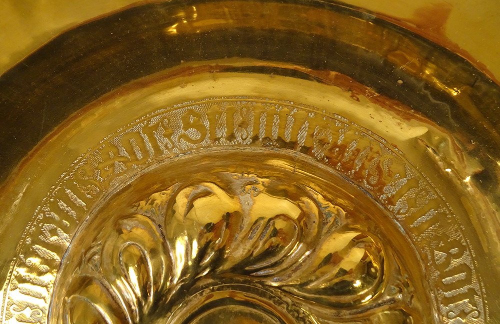 Plat de Quête à Offrandes Laiton Gothique Rosace Nuremberg Allemagne XVIIè-photo-3