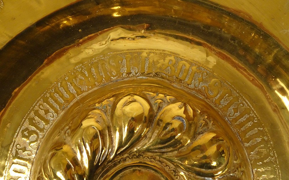 Plat de Quête à Offrandes Laiton Gothique Rosace Nuremberg Allemagne XVIIè-photo-4