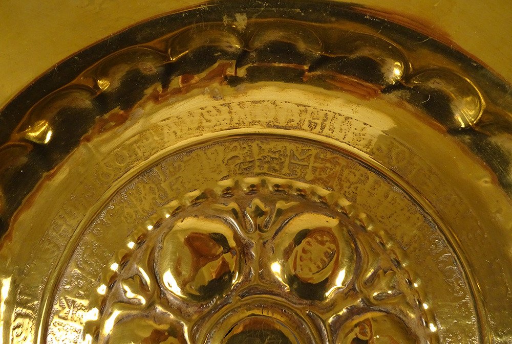 Plat de Quête à Offrandes Laiton Gothique Allemagne Nuremberg XVIè Siècle-photo-1