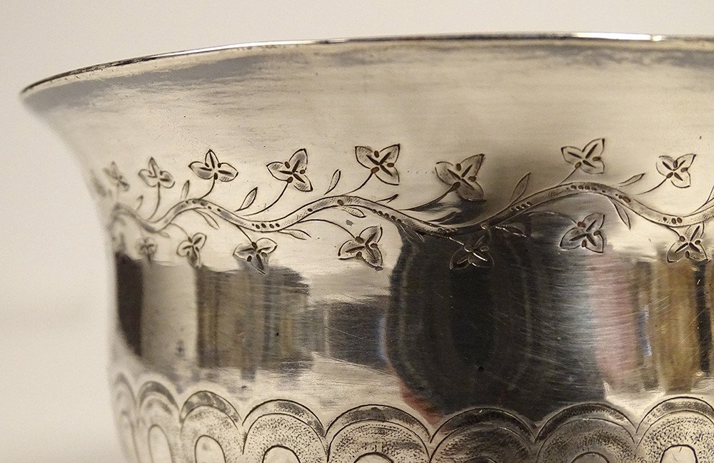 Tasse Argent Massif Ajouré Frise Grecque Coq Paris Ier Empire 192gr XIXème-photo-3