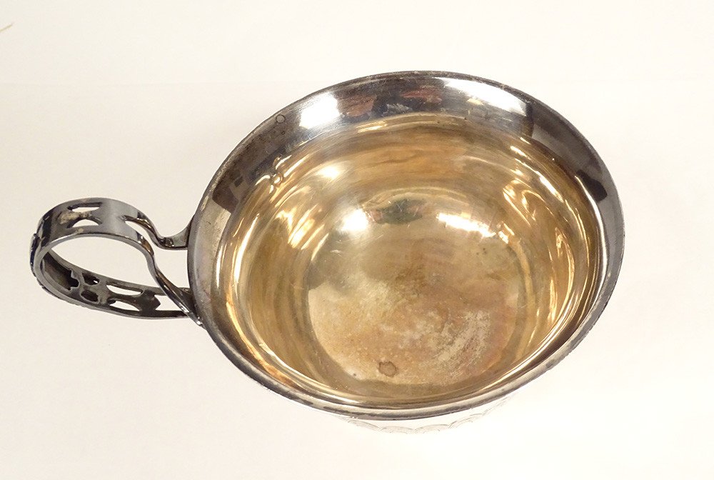 Tasse Argent Massif Ajouré Frise Grecque Coq Paris Ier Empire 192gr XIXème-photo-2