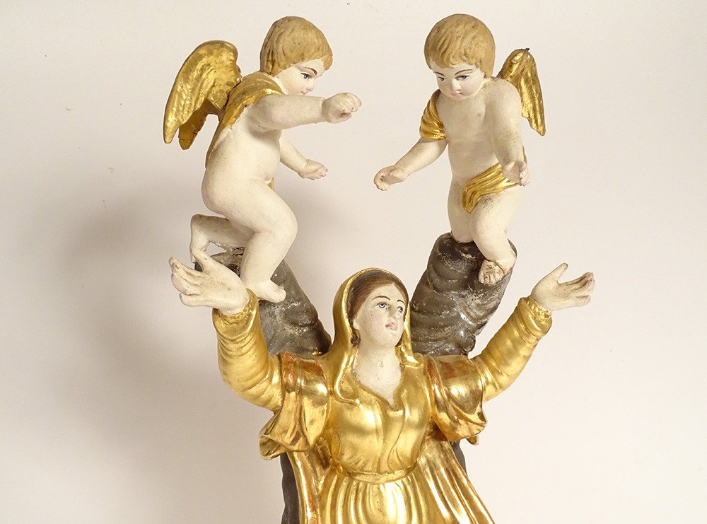 Large Virgin Of Marseille Santibelli Assumption Terracotta Globe 19th-photo-3
