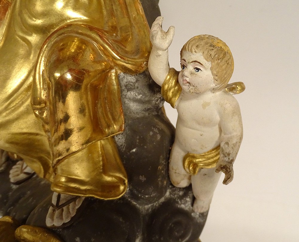 Large Virgin Of Marseille Santibelli Assumption Terracotta Globe 19th-photo-4