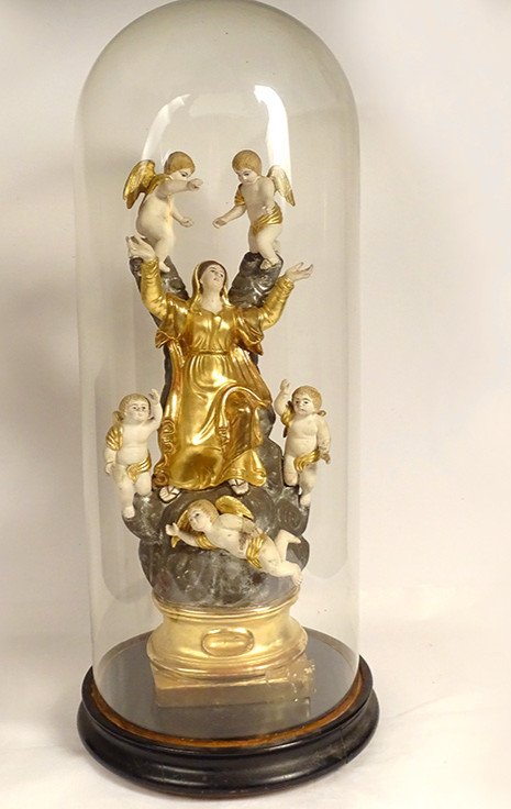 Large Virgin Of Marseille Santibelli Assumption Terracotta Globe 19th