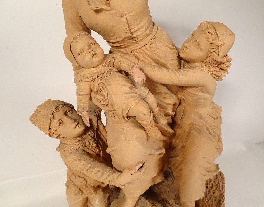 Sculpture Terre Cuite Hanne Femme Enfants Tempête Marin Isle-adam XIXème-photo-3