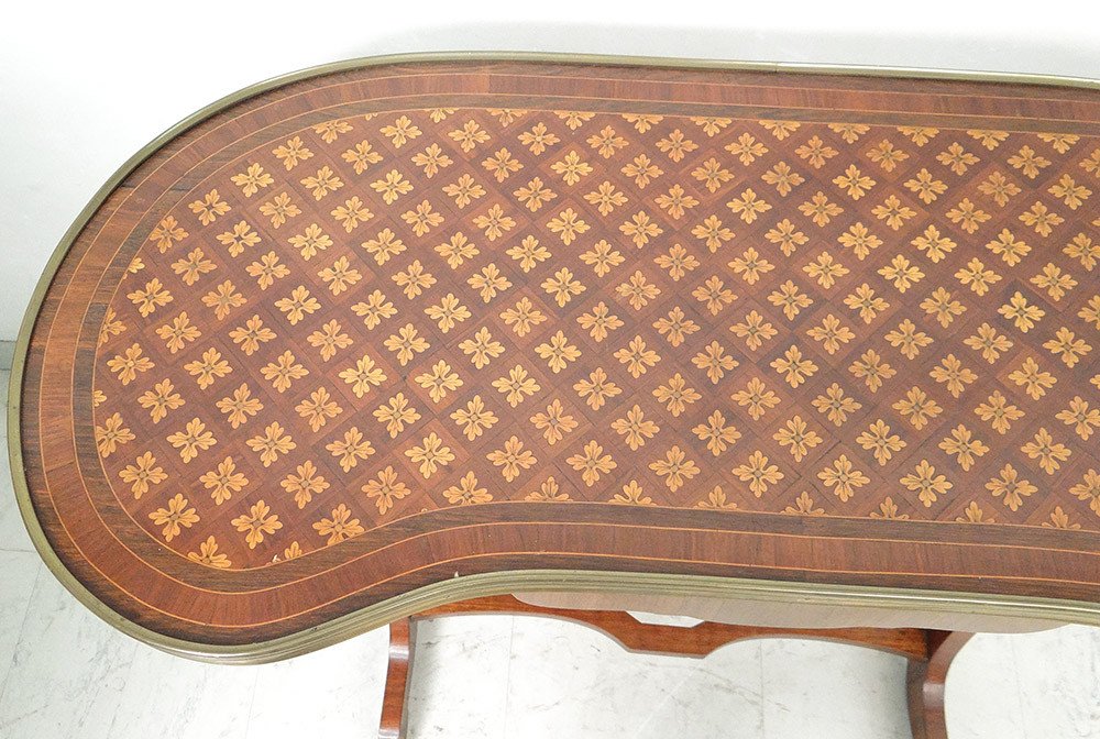 Table de Salon Rognon Marqueterie Bois Rose Amarante Laiton XIXème Siècle-photo-3