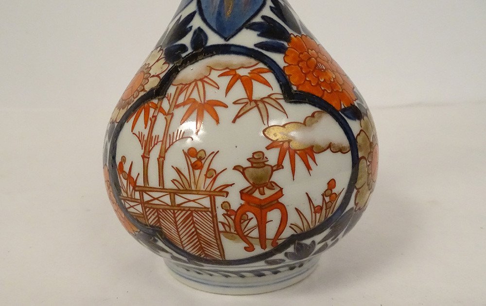 Vase Soliflore Porcelaine Japonaise Imari Jardin Bambou Signé Japon XVIIIè-photo-1