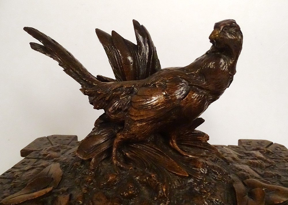 Boîte Coffret Cave à Cigares Bois Sculpté Black Forest Oiseau XIXème Siècle-photo-2