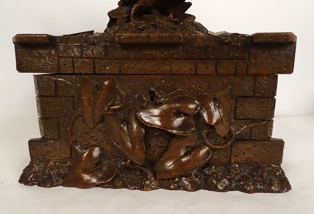 Boîte Coffret Cave à Cigares Bois Sculpté Black Forest Oiseau XIXème Siècle-photo-3