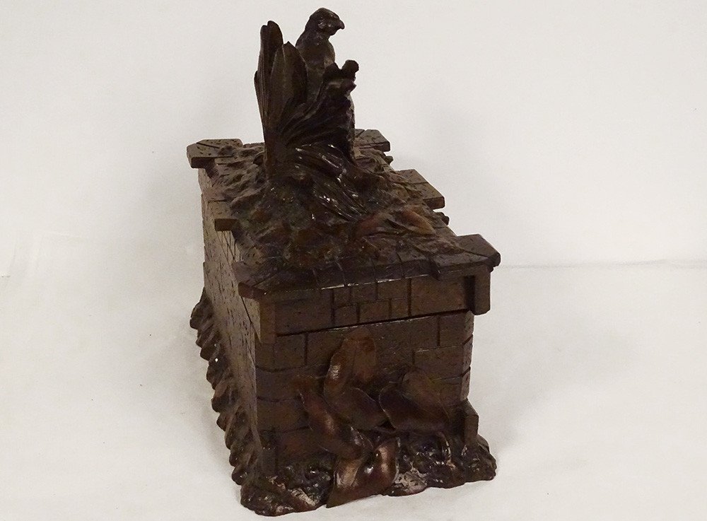 Boîte Coffret Cave à Cigares Bois Sculpté Black Forest Oiseau XIXème Siècle-photo-4