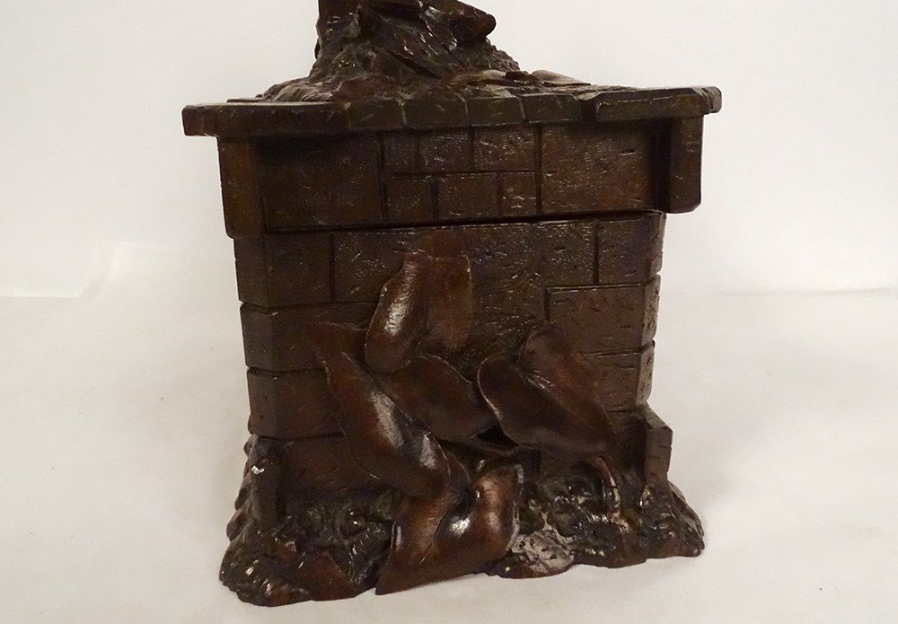 Boîte Coffret Cave à Cigares Bois Sculpté Black Forest Oiseau XIXème Siècle-photo-5
