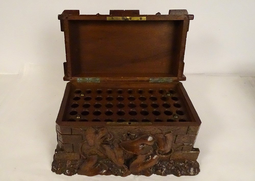 Boîte Coffret Cave à Cigares Bois Sculpté Black Forest Oiseau XIXème Siècle-photo-6