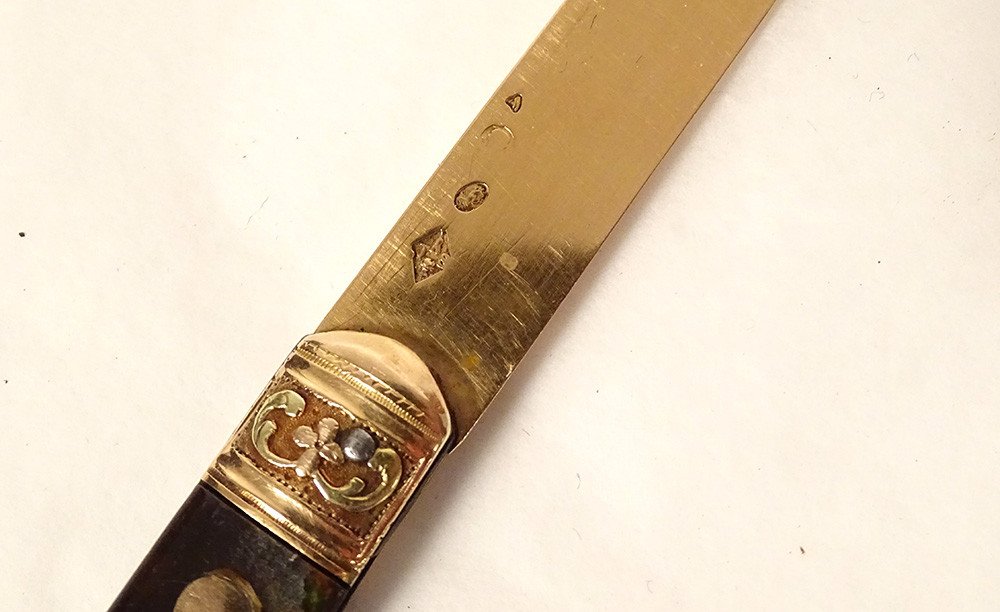 Seignot 18th 19th Century Solid Gold Tortoiseshell Folding Travel Knife-photo-2