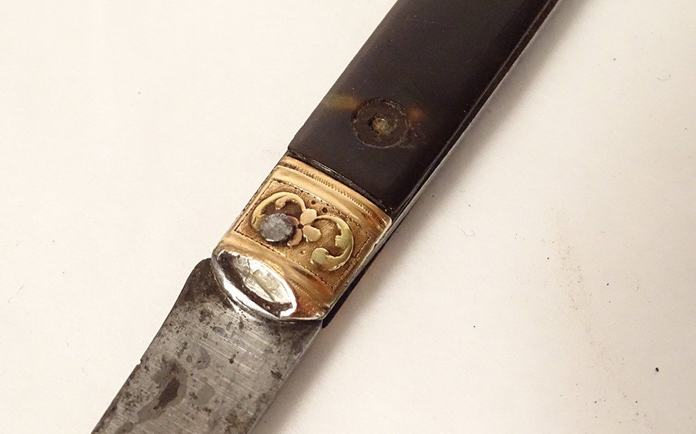 Seignot 18th 19th Century Solid Gold Tortoiseshell Folding Travel Knife-photo-1