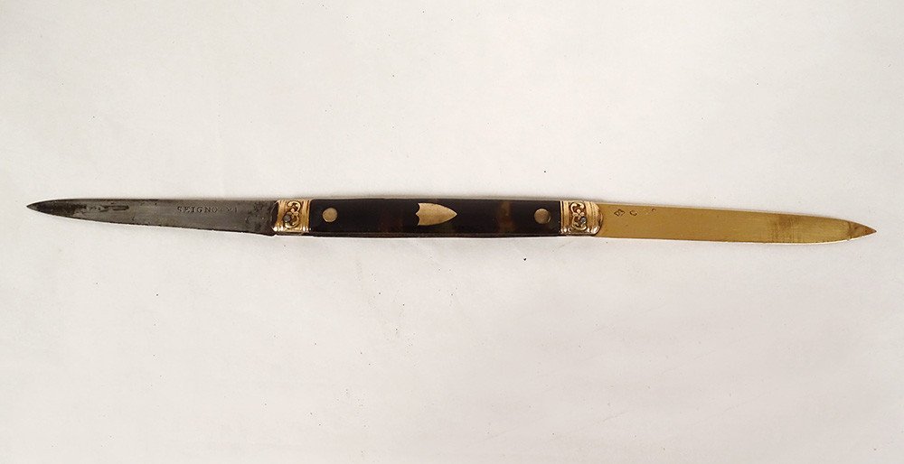 Couteau de Voyage Pliant écaille Or Massif Acier Seignot XVIIIè XIXème