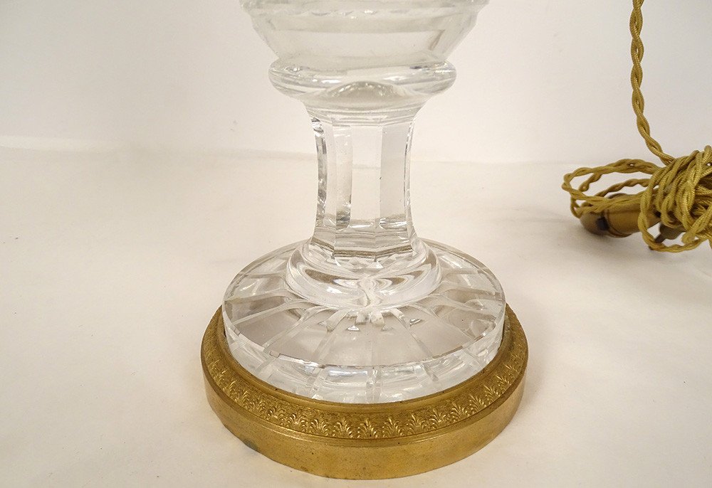 Lampe Empire Vase Balustre Cristal Taillé Pointes Diamant Bronze Doré XXème-photo-4