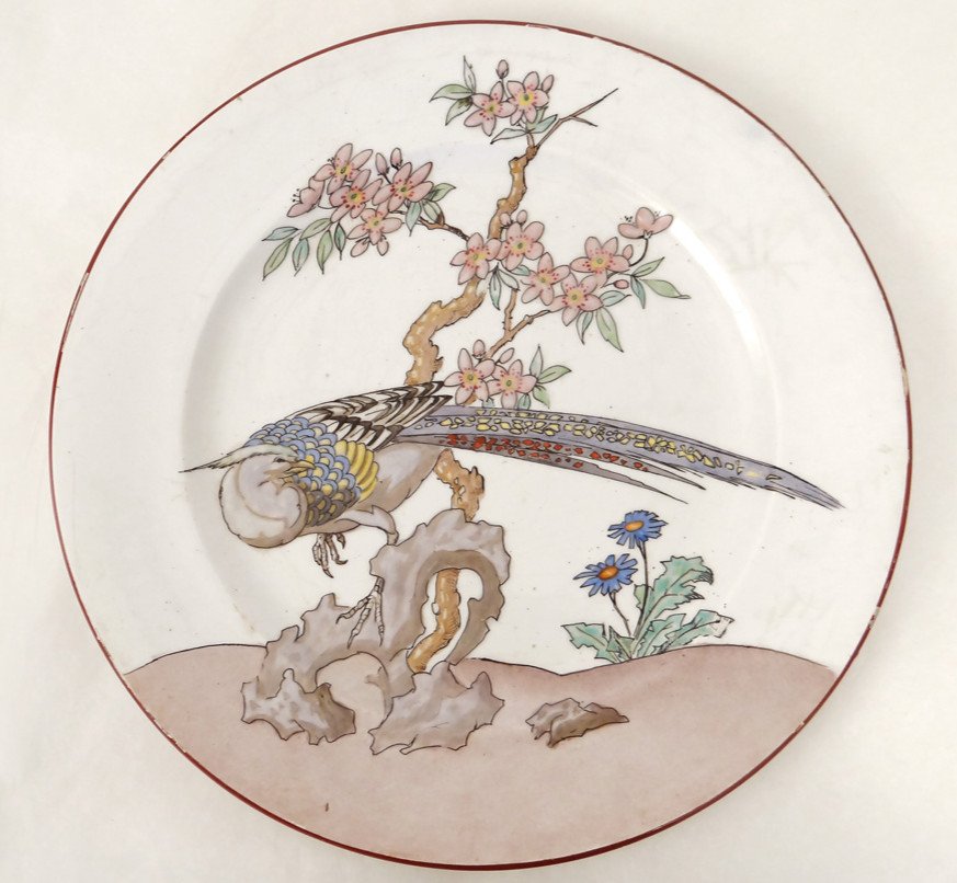 Earthenware Plate Bordeaux Old Man Model Large Birds Millet Pheasant 19th