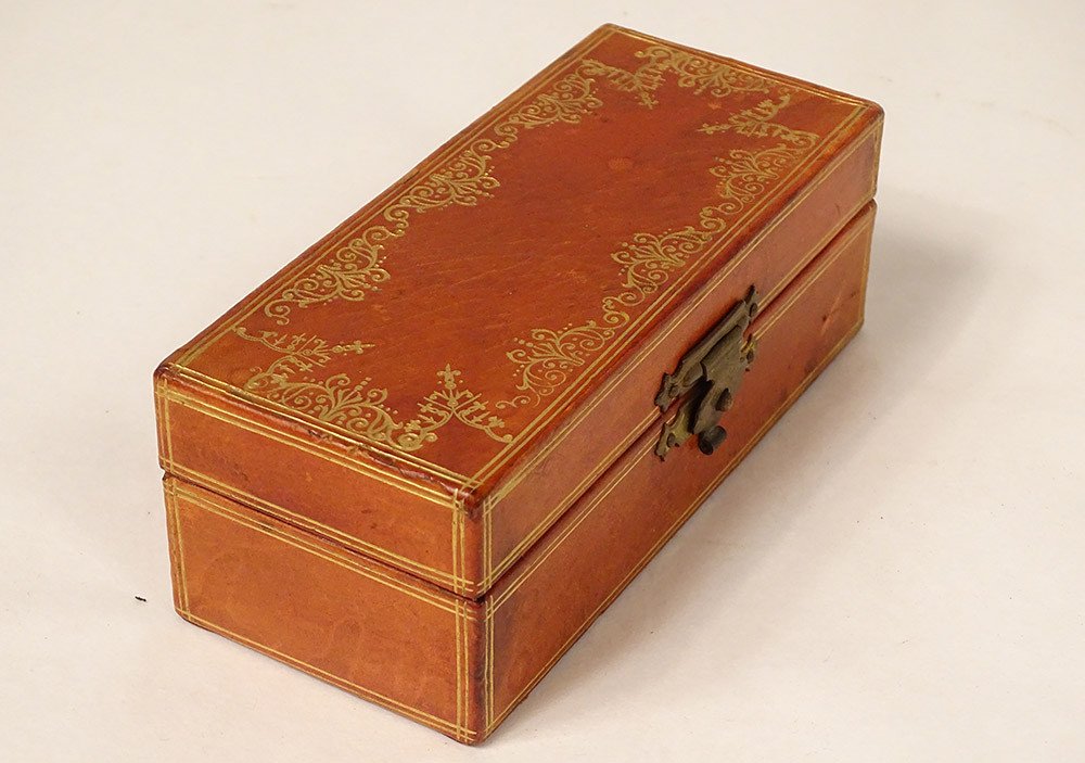 Travel Inkwell Red Moroccan Leather Box Gilding Arabesques 19th Century-photo-2