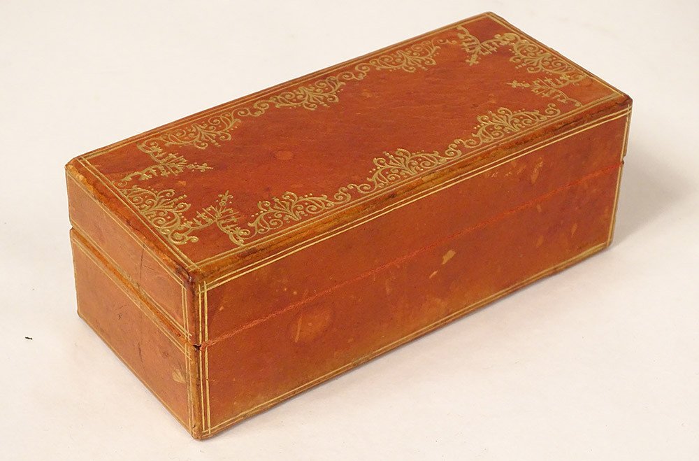 Travel Inkwell Red Moroccan Leather Box Gilding Arabesques 19th Century-photo-3