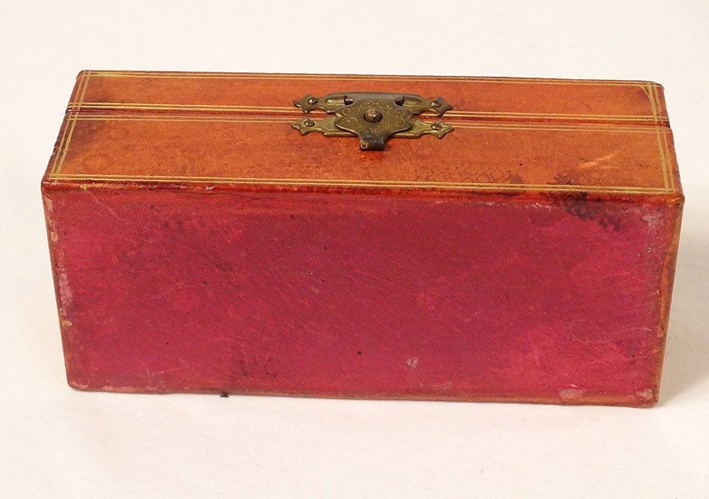 Travel Inkwell Red Moroccan Leather Box Gilding Arabesques 19th Century-photo-4