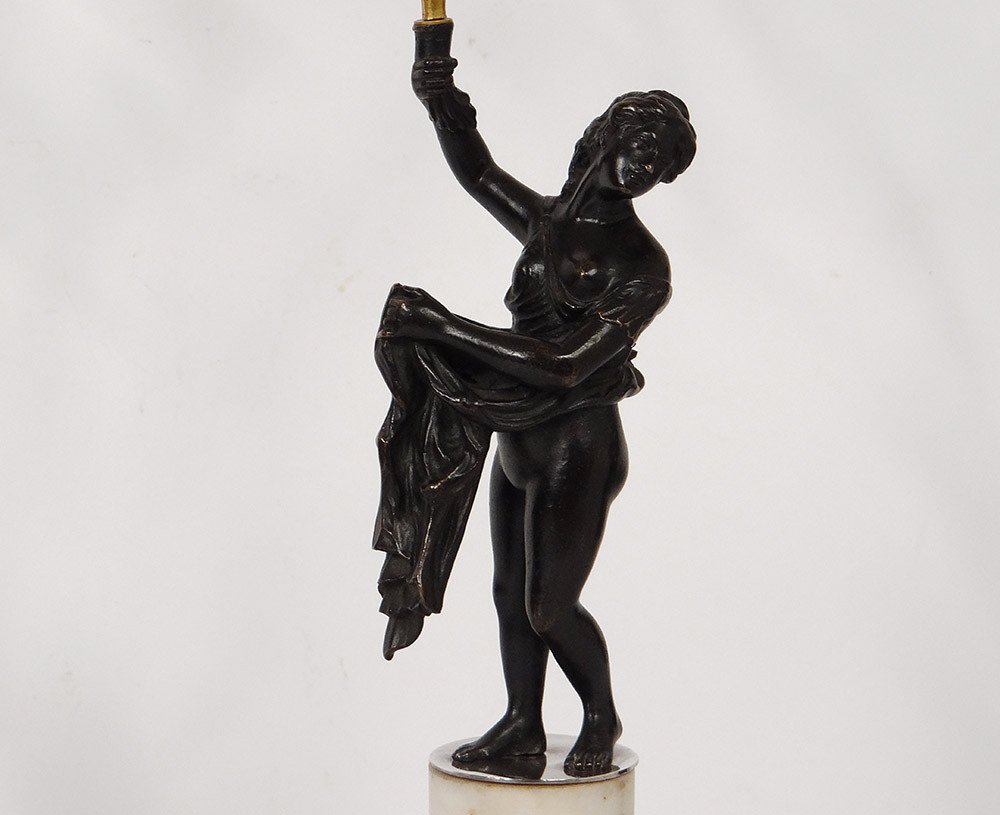 Paire Candélabres 2 Feux Bronze Marbre Carrare Femmes Antiques Aigle XVIIIè-photo-2