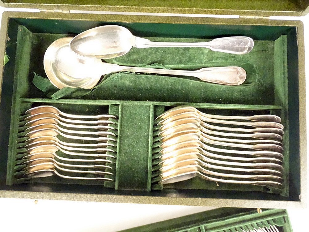 Ménagère 62PC Couverts Métal Argenté Christofle Modèle Filet Coffret XXème-photo-3