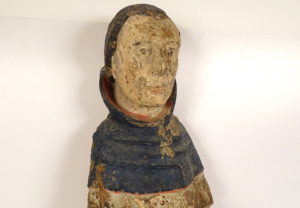 Grande statue religieuse bois sculpté polychrome Saint-Gilles chien XVIè-photo-2