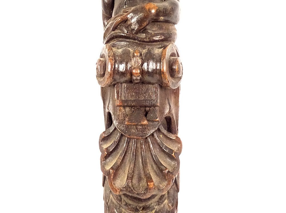 Carved Wood Pilaster Caryatid Character Mascaron Shell Woodwork 19th Century-photo-3