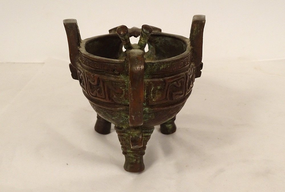 Zoomorphic Tripod Libation Jug Vase Bronze China Animal Taotié XVIIth-photo-3