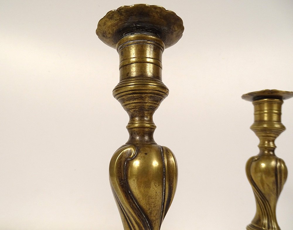 Pair Of Louis XV Candlesticks Coat Of Arms Bronze Flambeaux XVIIIth Century-photo-2