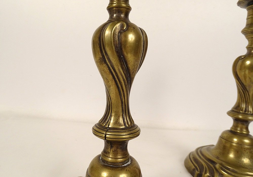 Pair Of Louis XV Candlesticks Coat Of Arms Bronze Flambeaux XVIIIth Century-photo-3
