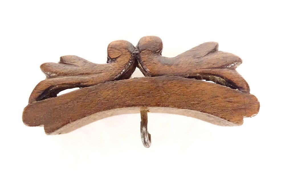 Black Forest Carved Wood Watch Holder Portico Bird Shell Clock 19th-photo-8