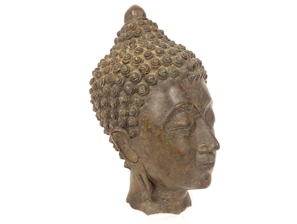 Sculpture Bronze Statue Bouddhiste Tête Bouddha Thaïlande XVIIè XVIIIème-photo-2