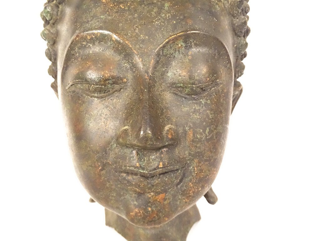 Sculpture Bronze Statue Bouddhiste Tête Bouddha Thaïlande XVIIè XVIIIème-photo-3