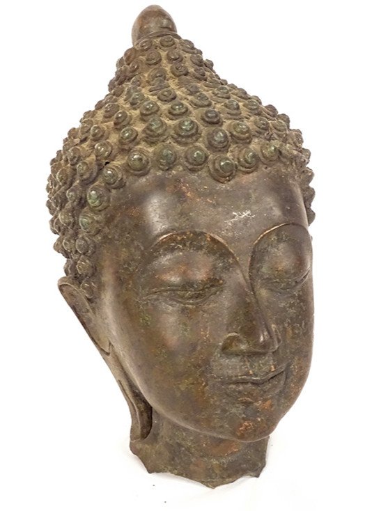 Sculpture Bronze Statue Bouddhiste Tête Bouddha Thaïlande XVIIè XVIIIème