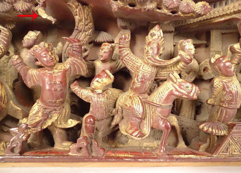 High-relief Panel Carved Gilded Wood Horseman Characters China 19th-photo-4