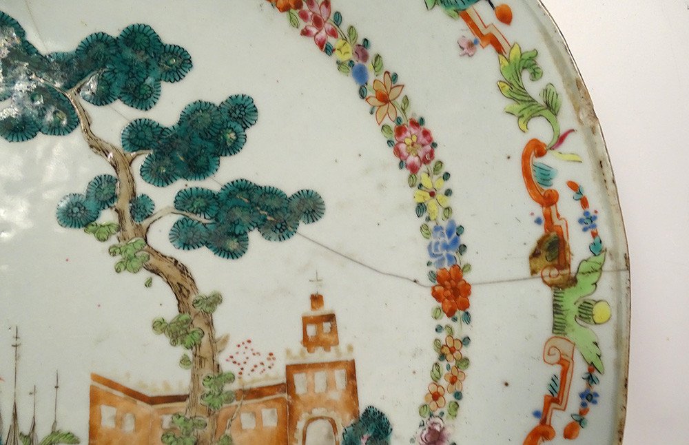 Oval Porcelain Dish Compagnie Des Indes Birds Herons Flowers XVIIIth-photo-1