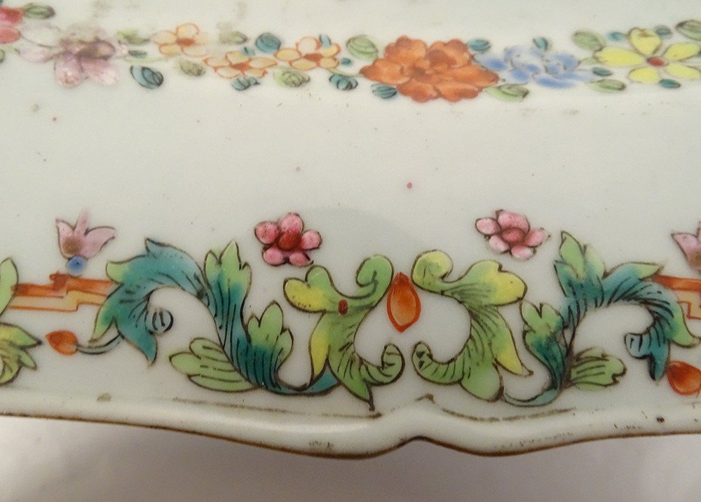 Oval Porcelain Dish Compagnie Des Indes Birds Herons Flowers XVIIIth-photo-3