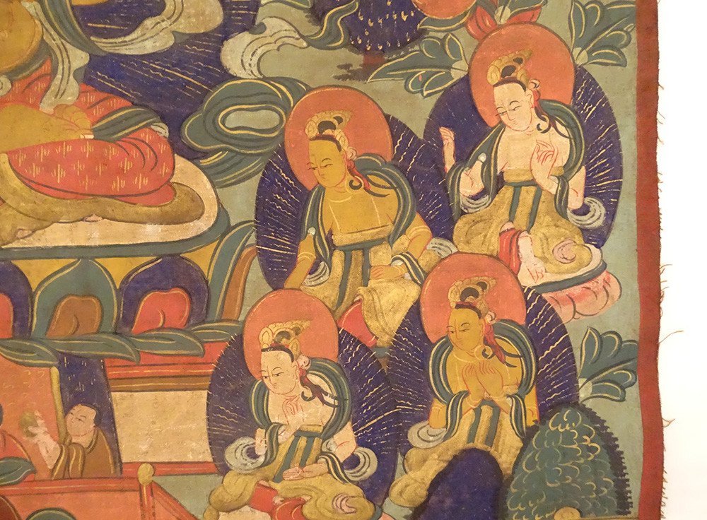 Thangka Tibétain Peinture Bouddhiste Bodhisattva Manjushri Tibet XXème-photo-1