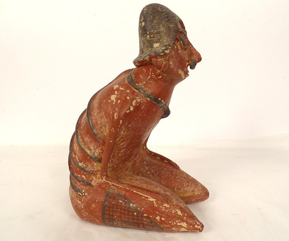 Pre-columbian Statuette Sitting Emaciated Man Nayarit Mexico Terracotta-photo-4