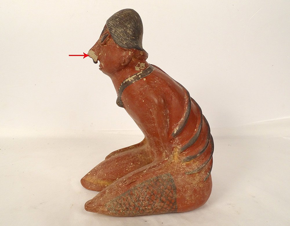 Pre-columbian Statuette Sitting Emaciated Man Nayarit Mexico Terracotta-photo-1