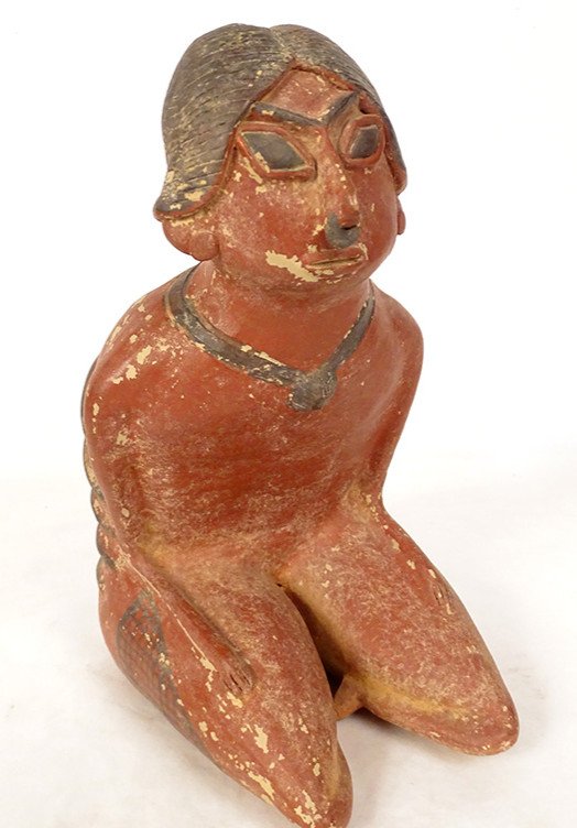 Pre-columbian Statuette Sitting Emaciated Man Nayarit Mexico Terracotta