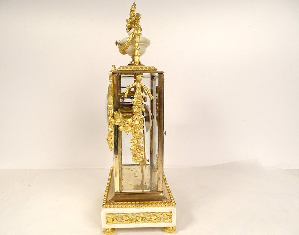 Pendule Cage Louis XVI Marbre Blanc Bronze Doré Coupe Napoléon III XIXème-photo-6