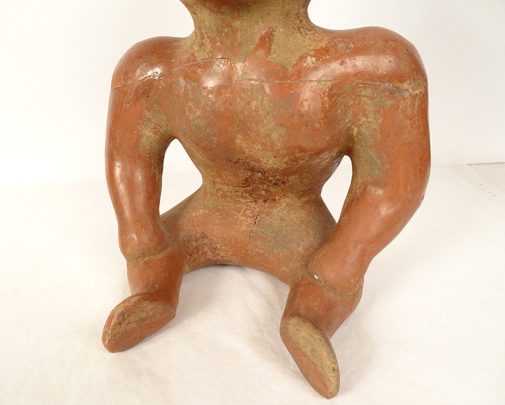 Statuette Pre-columbian Sculpture Colima Mexico Seated Hunchback Character-photo-3