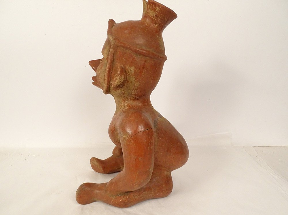 Statuette Pre-columbian Sculpture Colima Mexico Seated Hunchback Character-photo-3